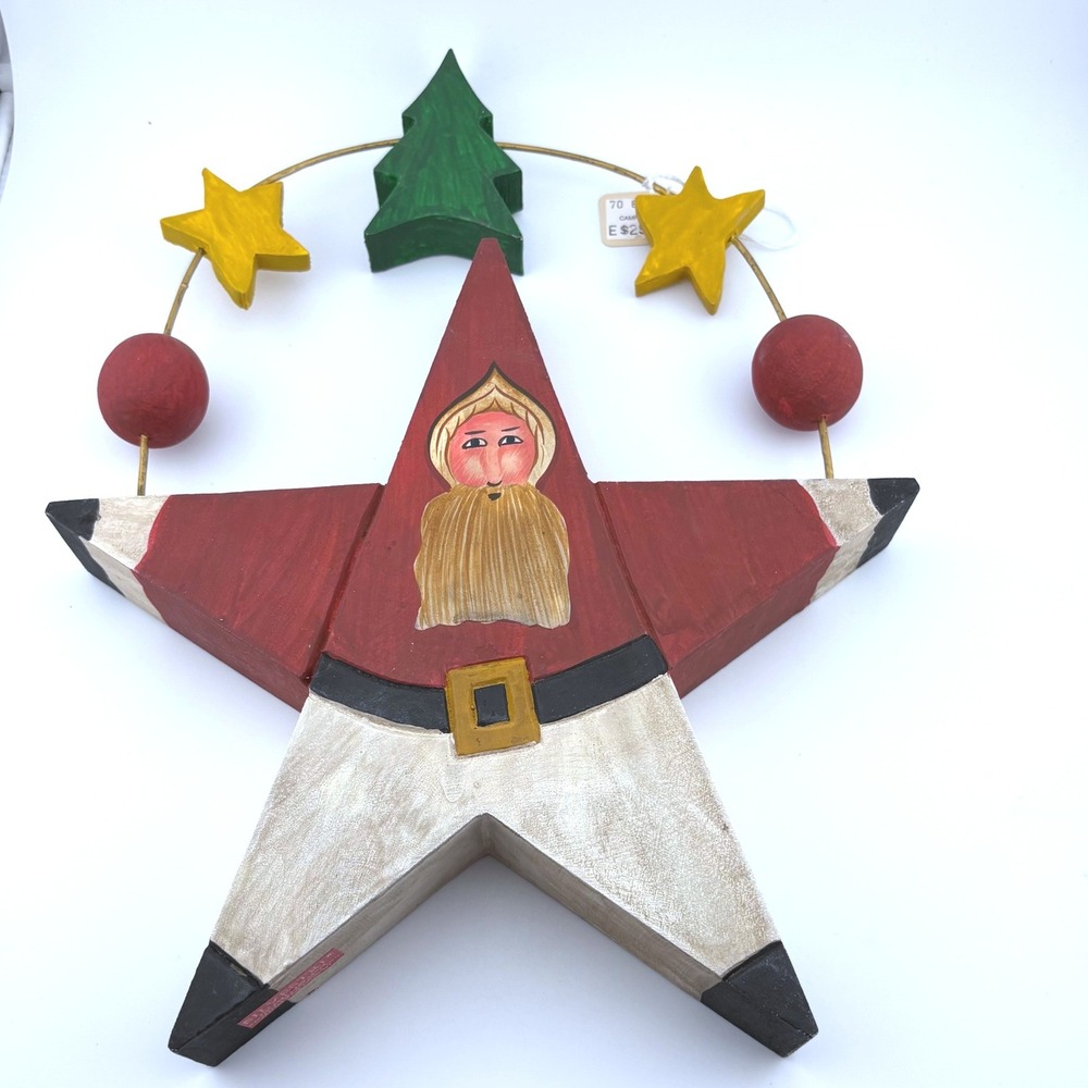 Silvestri Vintage Folk Art Wood Santa Claus Star Figurine Christmas Decor Arched